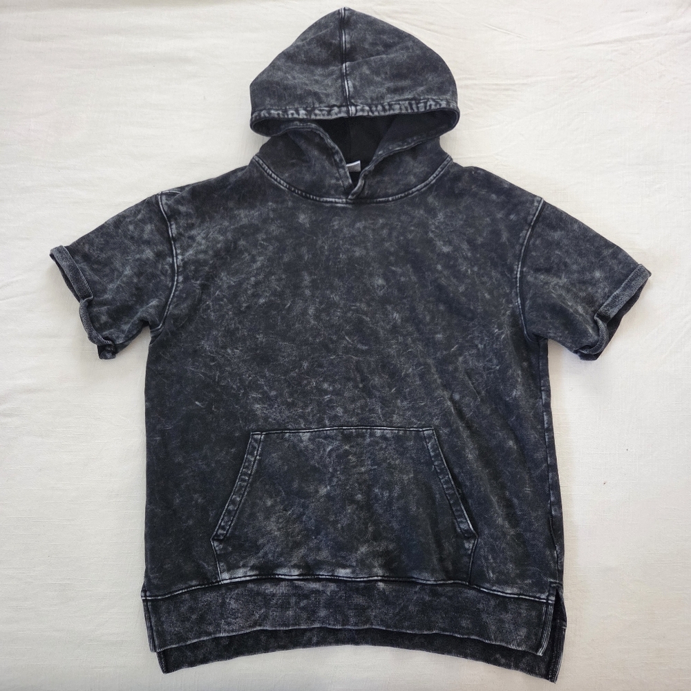 LB Collection Acid Black Thick Cotton Hooded Shirt Medium Mens